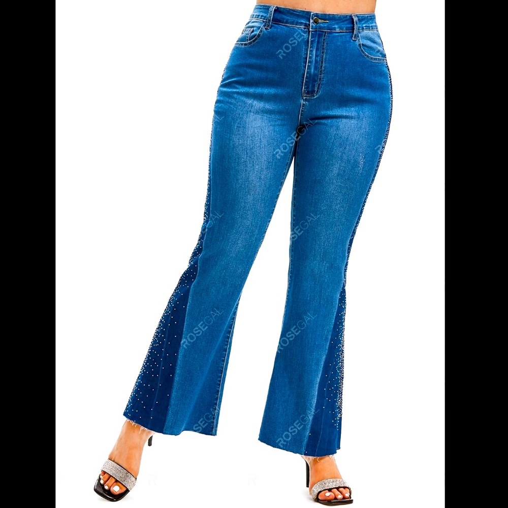 Rosegal Blue Flare Jeans with Glitter Detail - Picture 4 of 9